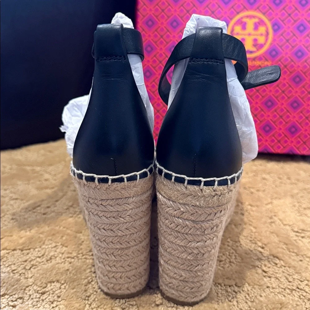 Tory Burch Selby 105mm wedge Espadrille shoes NWB Vegan Leather size 9